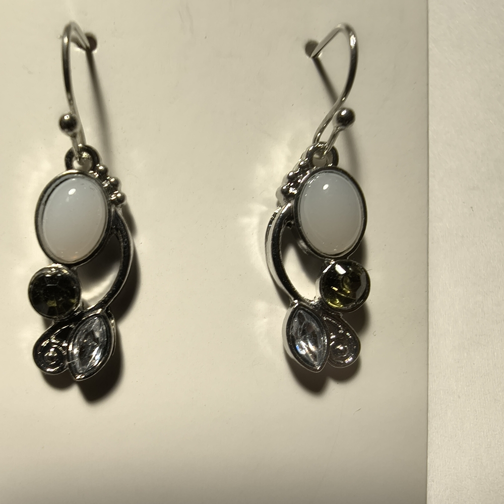 Chic Silver and White Gemstone Earrings